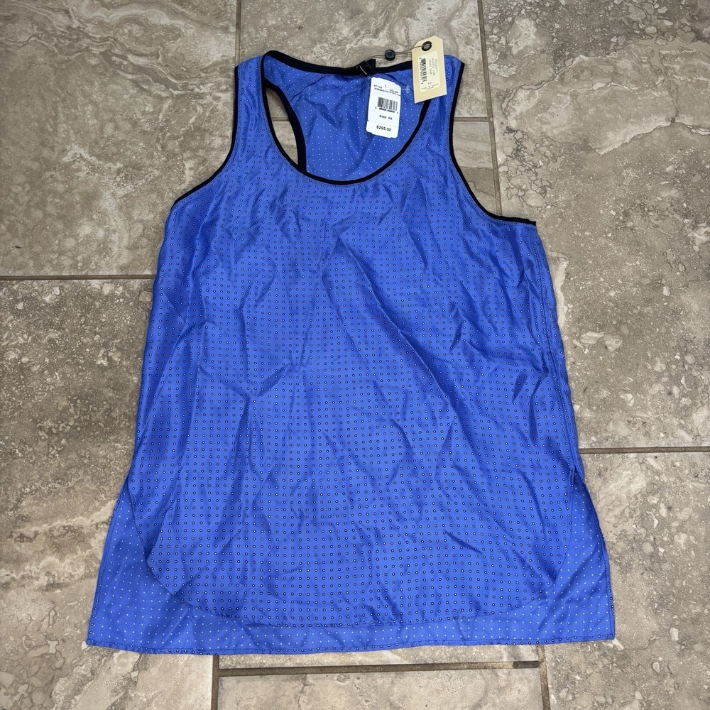 New Rag & Boneโ Teddy Blue Polka Dot Black Trim Silk Tank Top Blouse Sz XS $295